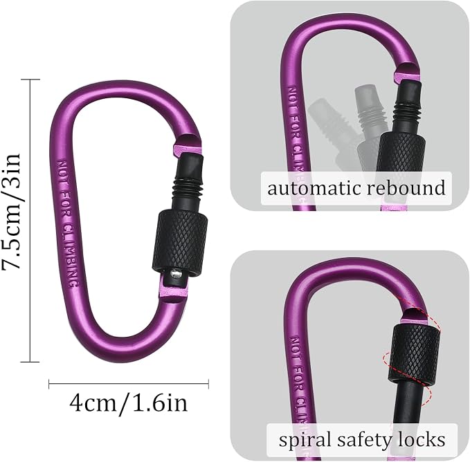 6 Pack Small Locking Carabiner, 3 Inch Aluminum D-Shape Snap Hook - Image 4