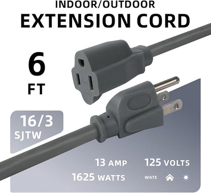 EP 2 Pack 6 Ft Outdoor Extension Cord, 16/3 SJTW Heavy Duty Power Cord - Image 2