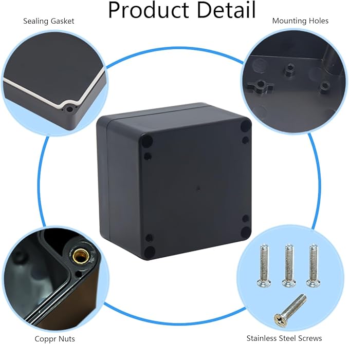 2 Pack Project Box IP65 Waterproof Junction Box ABS Plastic Black Electrical - Image 5