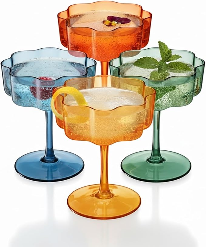 Khen Shatterproof Acrylic Flower Wavy Vintage Art Deco Martini, Champagne & by Khen