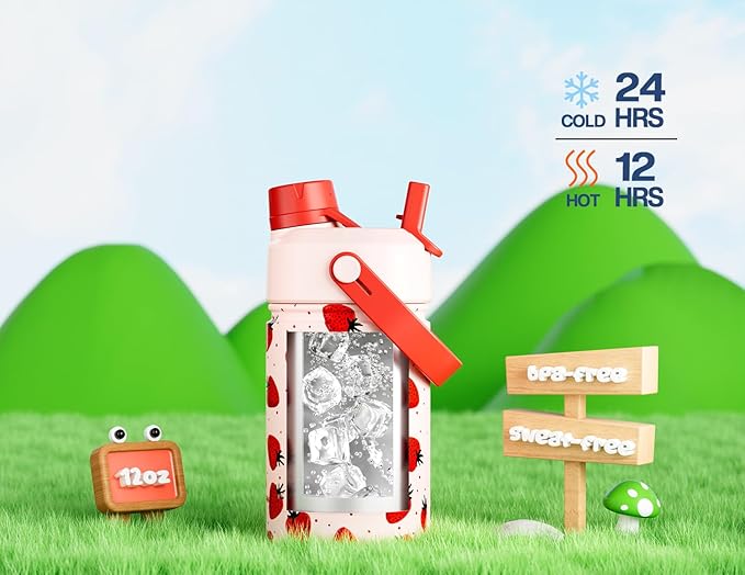 12 oz Kids Metal Water Bottle: 2-in-1 Straw Spout Lid, Spill-Proof, Easy Clean - Image 4