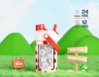 12 oz Kids Metal Water Bottle: 2-in-1 Straw Spout Lid, Spill-Proof, Easy Clean - Image 4