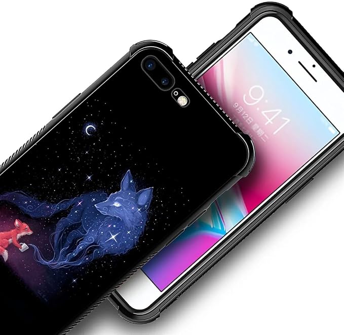 for iPhone 7/8 Case, Galaxy Fox Wolf Pattern Graphic Design Girl Boy Soft - Image 3