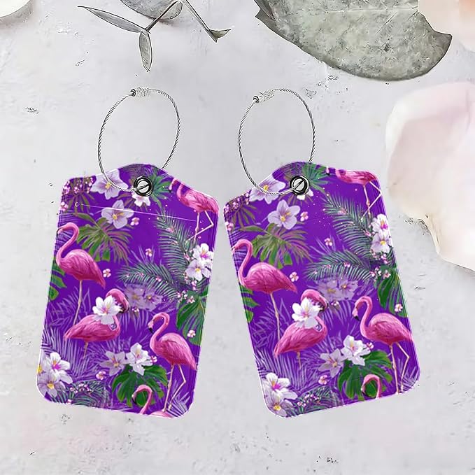 2 Pack Flamingo Luggage Tag 2.83 x 4.53 inch Tropical Pink Bird Purple - Image 4