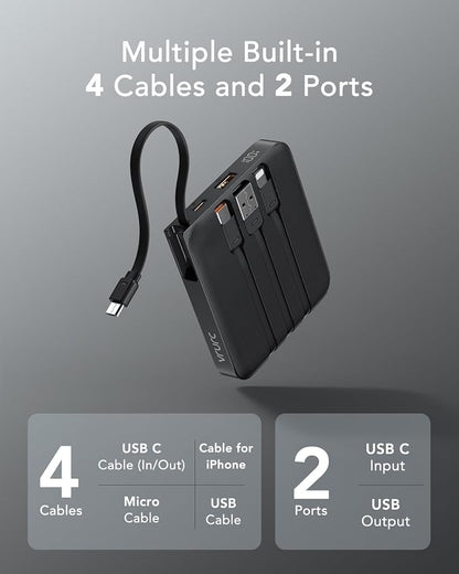 VRURC Portable Charger with Built-in Cable, 10000mAh 22.5W Fast Charging USB C - Image 2