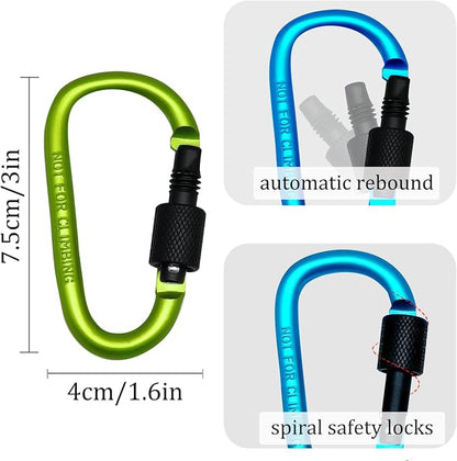 6 Pack Small Locking Carabiner, 3 Inch Aluminum D-Shape Snap Hook - Image 4