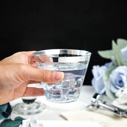 I00000 200pcs Silver Disposable Plastic Cups 9 oz Clear Plastic Cups Old - Image 6