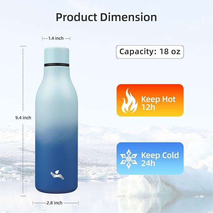 Insulated Water Bottle with Strap, 18 oz Double Wall Stainless Steel Vacuum - Image 2