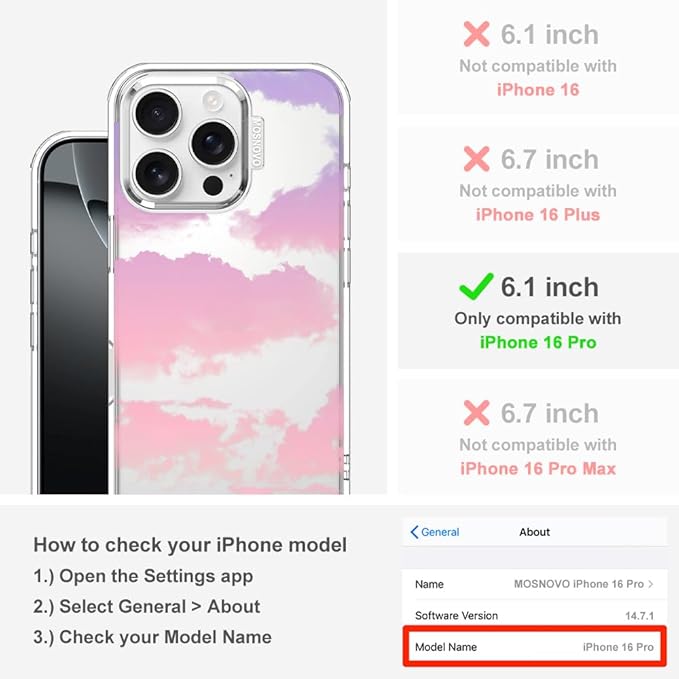 MOSNOVO for iPhone 16 Pro Case, Shockproof Military-Grade Protection 6.6ft Drop - Image 2