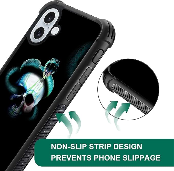 for iPhone 16 Plus Case, Skeleton Winding Snake Pattern Graphic Design Girl Boy - Image 6