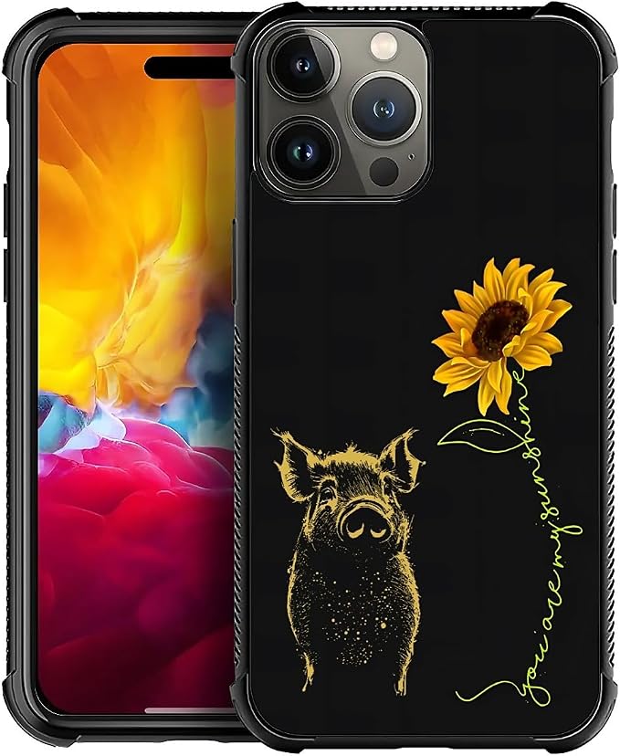 for iPhone 15 Pro Max Case, Pig Sunflower Yellow Sunshine Pattern Graphic by FKBRCL4U