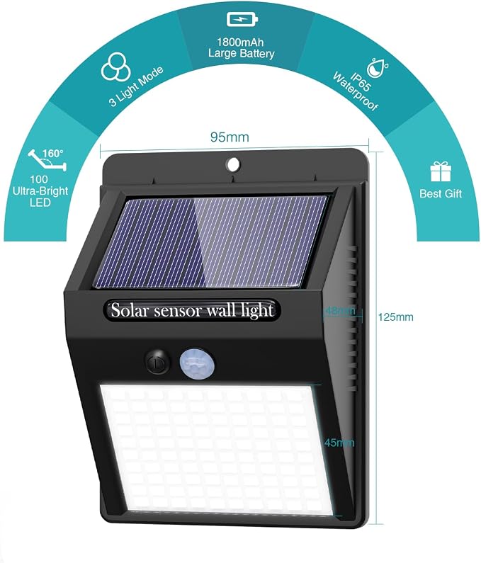 10 Pack Outdoor Solar Lights, 3 Modes/100LED Wireless Solar Security Lights - Image 2