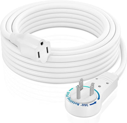 Maximm Extension Cord 15 Foot White Flat Plug, 360° Rotating Short Power Cord by MaximmCable