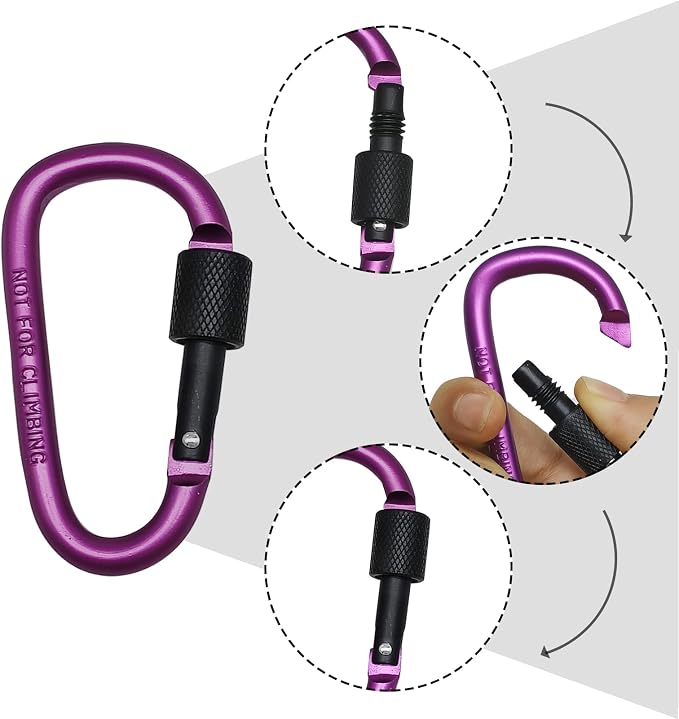 6 Pack Small Locking Carabiner, 3 Inch Aluminum D-Shape Snap Hook - Image 2