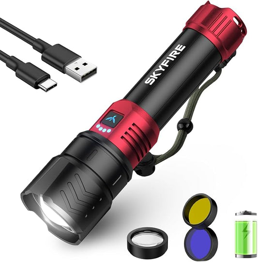 SKYFIRE Bright Flashlight with Ignition Lens&Yellow/Blue Light, 3000lm Super by SKYFIRE