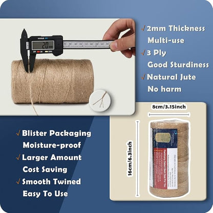 PerkHomy 1100FT Jute Twine String 2mm 3ply Natural Thin Twine - Image 2