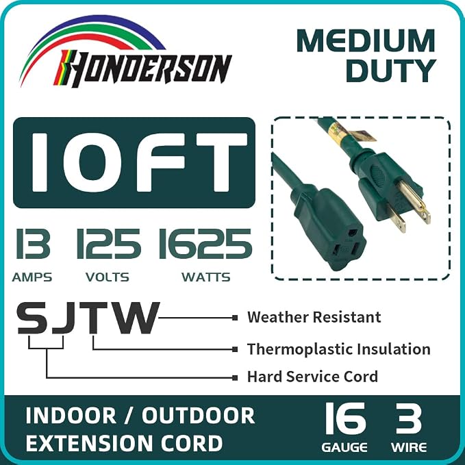 10FT Outdoor Extension Cord-16/3 SJTW Durable Green Extension Cord - Image 3