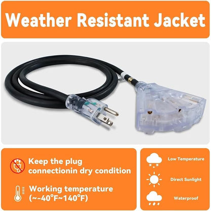EP 6 Ft 12 Gauge Heavy Duty Extension Cord, 15A 125V 1875W, 3 Outlet - Image 5