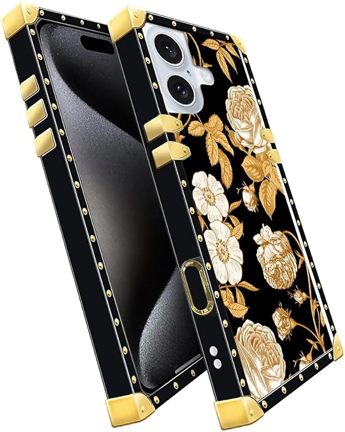 Compatible with iPhone 16 Plus Case, Blooming Rose Golden Flower Luxury Golden - Image 2
