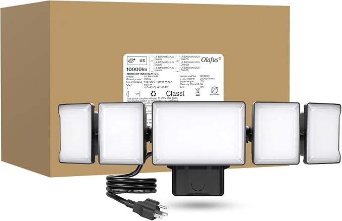 Olafus 130W Flood Lights Outdoor Plug in, 13000LM LED Security Light, 6500K - Image 9