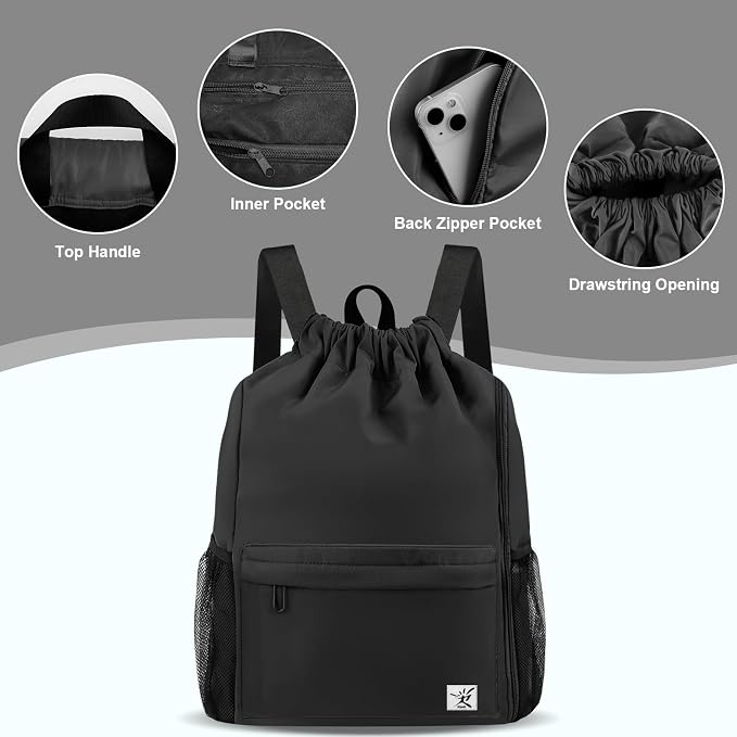 Drawstring Backpack with Mesh Pockets String Gym Bag Sackpack Sandproof Water - Image 4