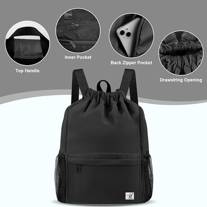 Drawstring Backpack with Mesh Pockets String Gym Bag Sackpack Sandproof Water - Image 4