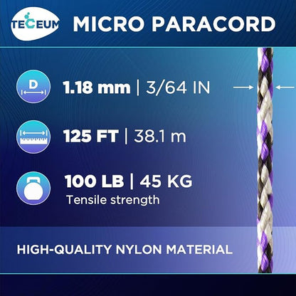 TECEUM Micro Paracord – 1.18 mm X 125 ft – Micro Utility Cord – Thin Braided - Image 2