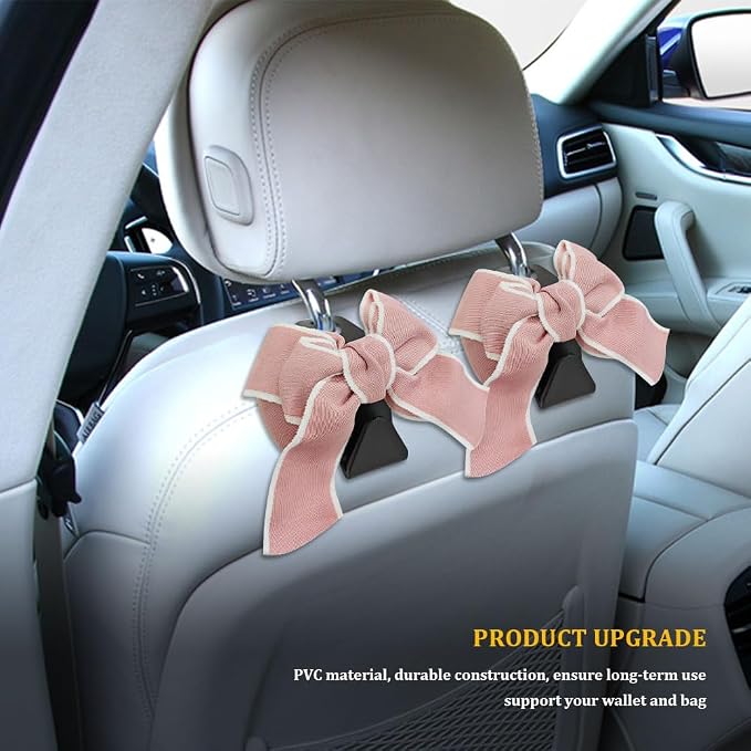 4PCS Car Hooks for Purses and Bags, Cute Bow Car Seat Headrest Hook, Car - Image 5
