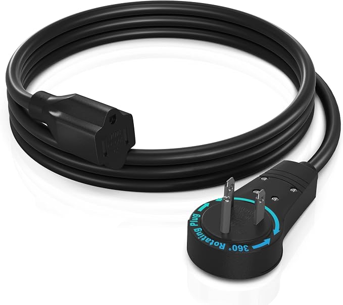 Maximm Cable 4 Feet 360° Rotating Flat Plug Extension Cord/Wire, 3 Prong by MaximmCable