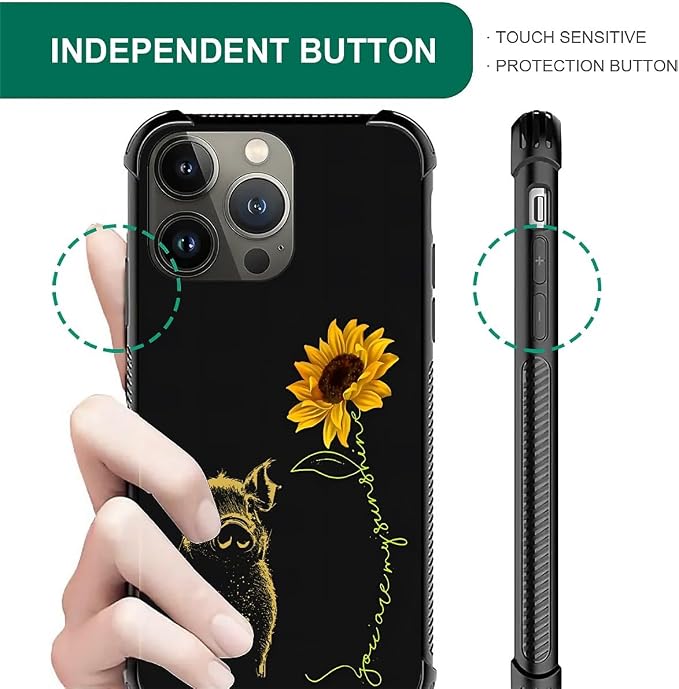 for iPhone 14 Pro Case, Pig Sunflower Yellow Sunshine Pattern Graphic Design - Image 5