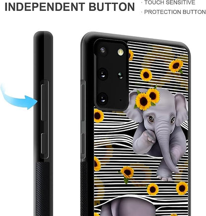 for Samsung Galaxy S20 Plus Case, Cute Little Elephant Sunflower White Line Art - Image 6