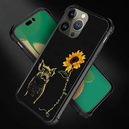for iPhone 14 Pro Case, Pig Sunflower Yellow Sunshine Pattern Graphic Design - Image 2