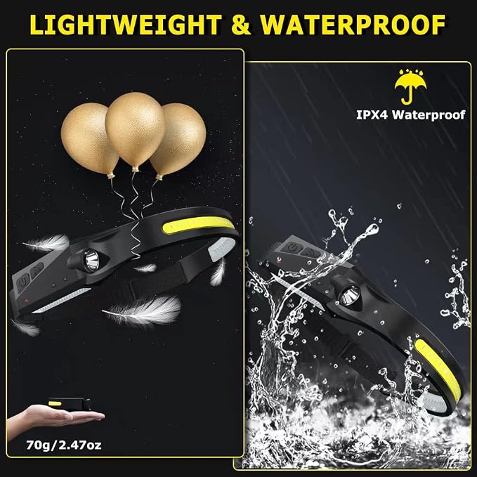 WopkDupk Rechargeable Headlamp 5PCS, 230° Wide Beam Head Lamp, Motion Sensor - Image 5