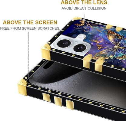 Compatible with iPhone 16 Case, Glistening Golden Butterfly Vibrant Purple Blue - Image 5