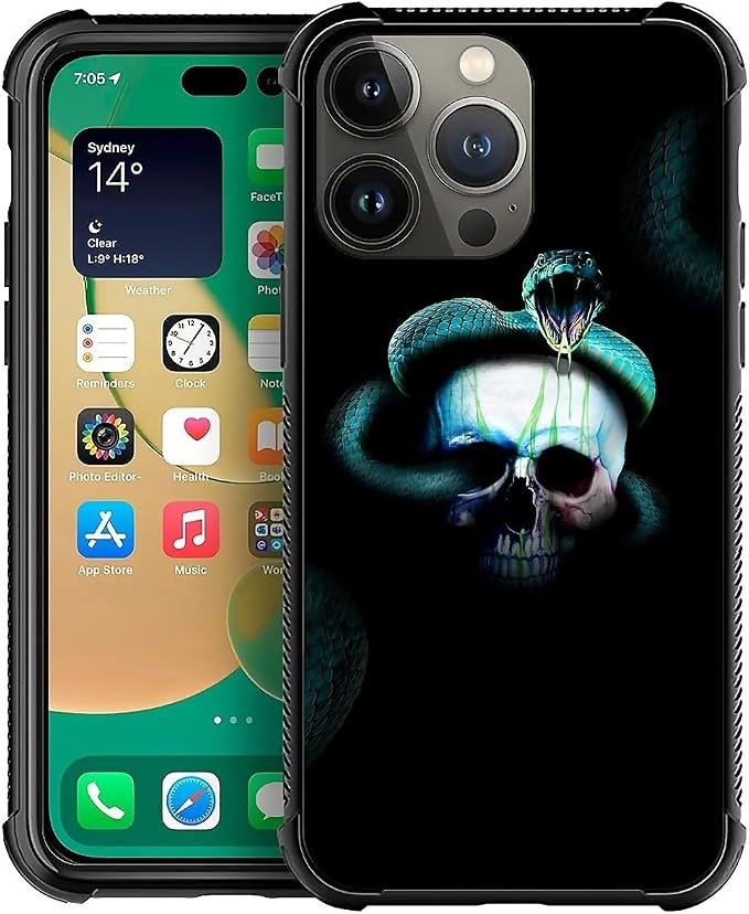 for iPhone 12 Pro Max Case, Skeleton Winding Snake Pattern Graphic Design Girl by FKBRCL4U