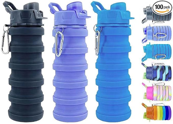 Collapsible Water Bottles 3 Pack Silicone Water Bottle by konlongzan