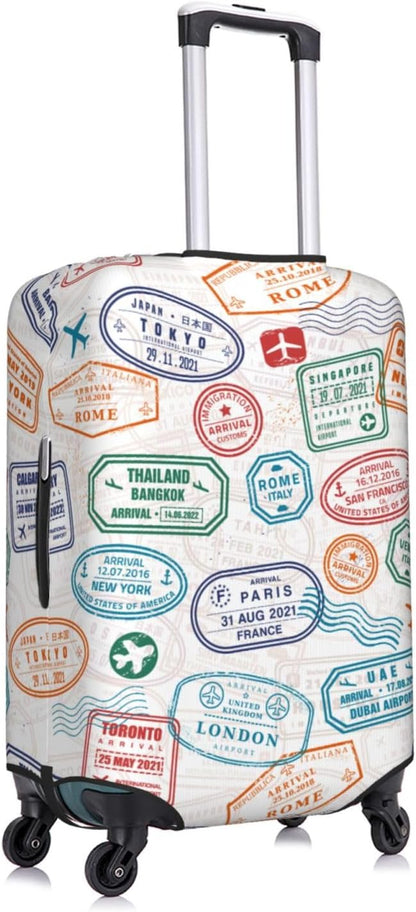 Luggage Cover with World City Stamps & Airplane Pattern, Suitcase Protector - Image 3