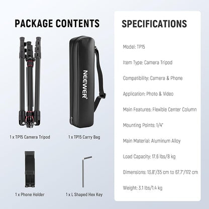 NEEWER Basics TP15 Camera Tripod Monopod, Ball Head Not Included - Image 9
