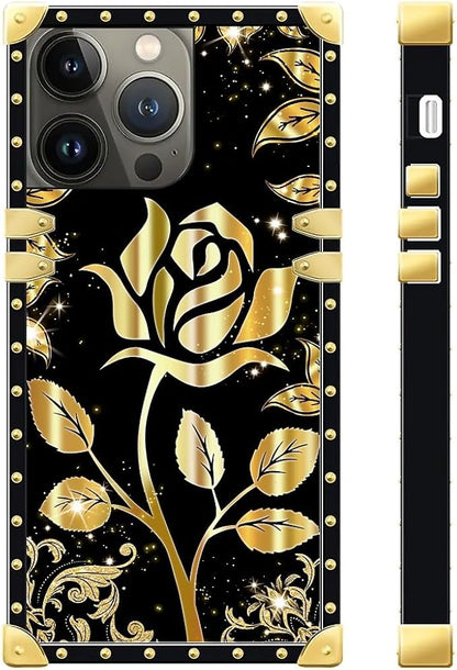 Compatible with iPhone 13 Pro Max Case, Shine Gold Rose Luxury Golden Decoration - Image 3