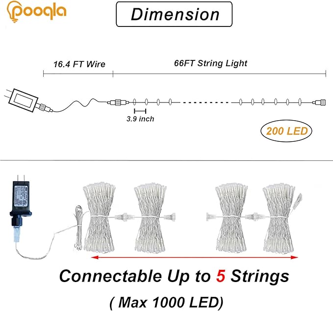 Christmas String Lights, 66 ft 200 LED Christmas Lights Plug in, Indoor Outdoor - Image 4