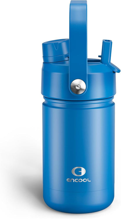 Kids Insulated Water Bottle - 12oz Stainless Steel Water Bottle with Dual Spouts by ENCOOL