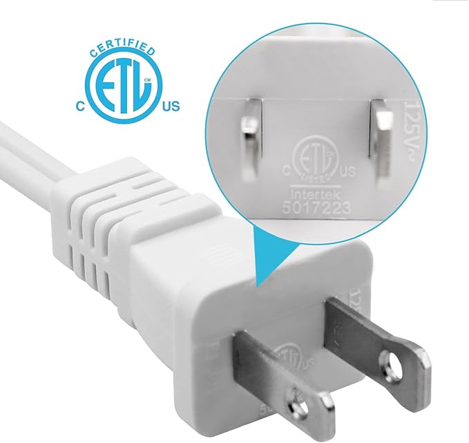 Short Extension Cord 1 FT, 2 Prong White, Mini Extension Cord US Male/Female - Image 7