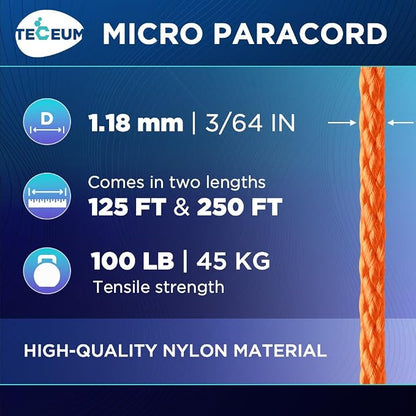 TECEUM Micro Paracord – 1.18 mm X 125 ft – Micro Utility Cord – Thin Braided - Image 2