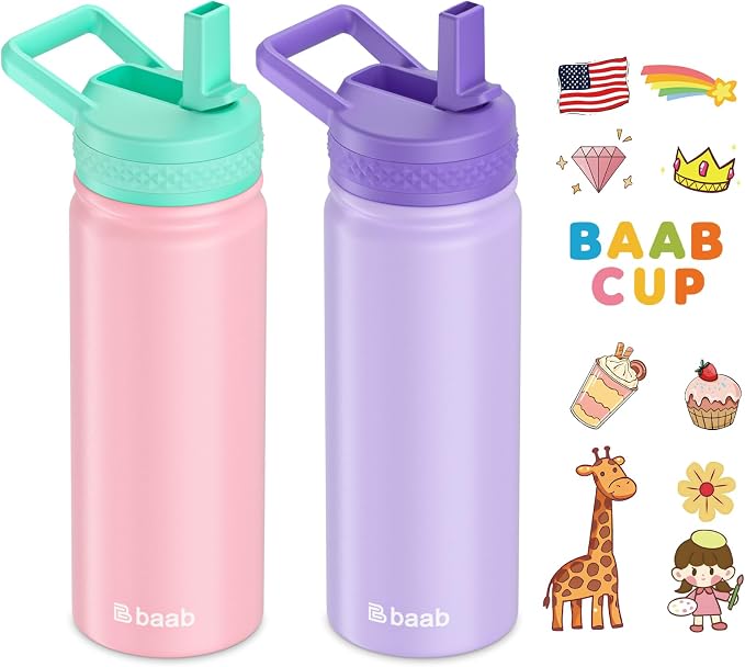 baab 18oz Kids Water Bottle, Insulated Water Bottle by baabKidWatterBottle