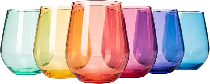 European Style Plastic Crystal Unbreakable Stemless Wine Glasses | Set of 6 | by TheWineSavant
