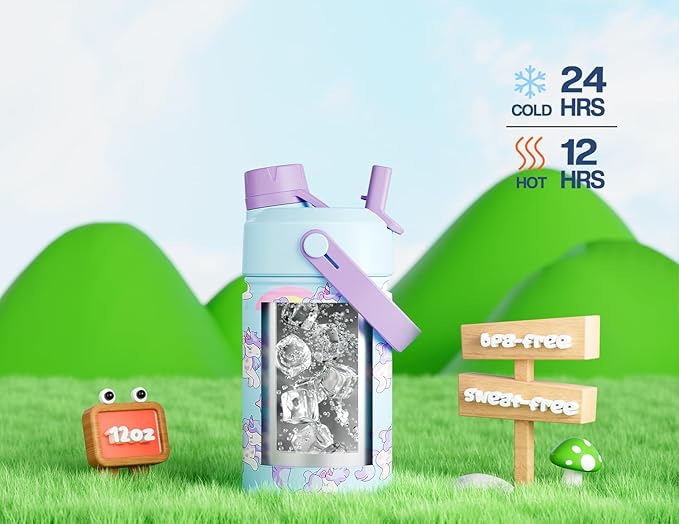 12 oz Kids Stainless Steel Water Bottle: 2-in-1 Straw Spout Lid, Easy Clean - Image 4