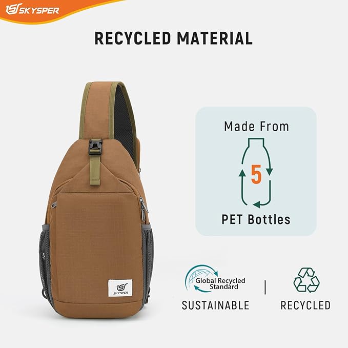 SKYSPER Sling Bag RFID Cross Body Bag Recycled Crossbody Backpack Travel Daypack - Image 4