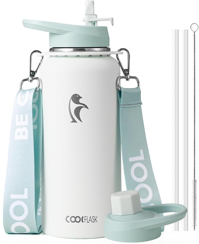 Coolflask Water Bottle with Straw, 32 oz Insulated Metal Water Flask with Straw by Coolflask