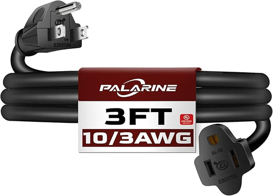 3ft Black Extension Cord Waterproof, UL Listed, 10/3 SJTW Heavy Duty 3 Prong by PALARINE
