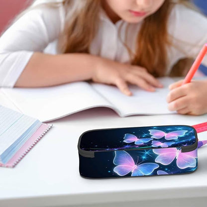 Glowing Butterflies Pencil Bag Sparkle Stars Bright Dark Blue Big Capacity - Image 5